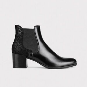 George J Love Black Leather Chelsea Boots Snakeskin Detail | 38 / US 7.5